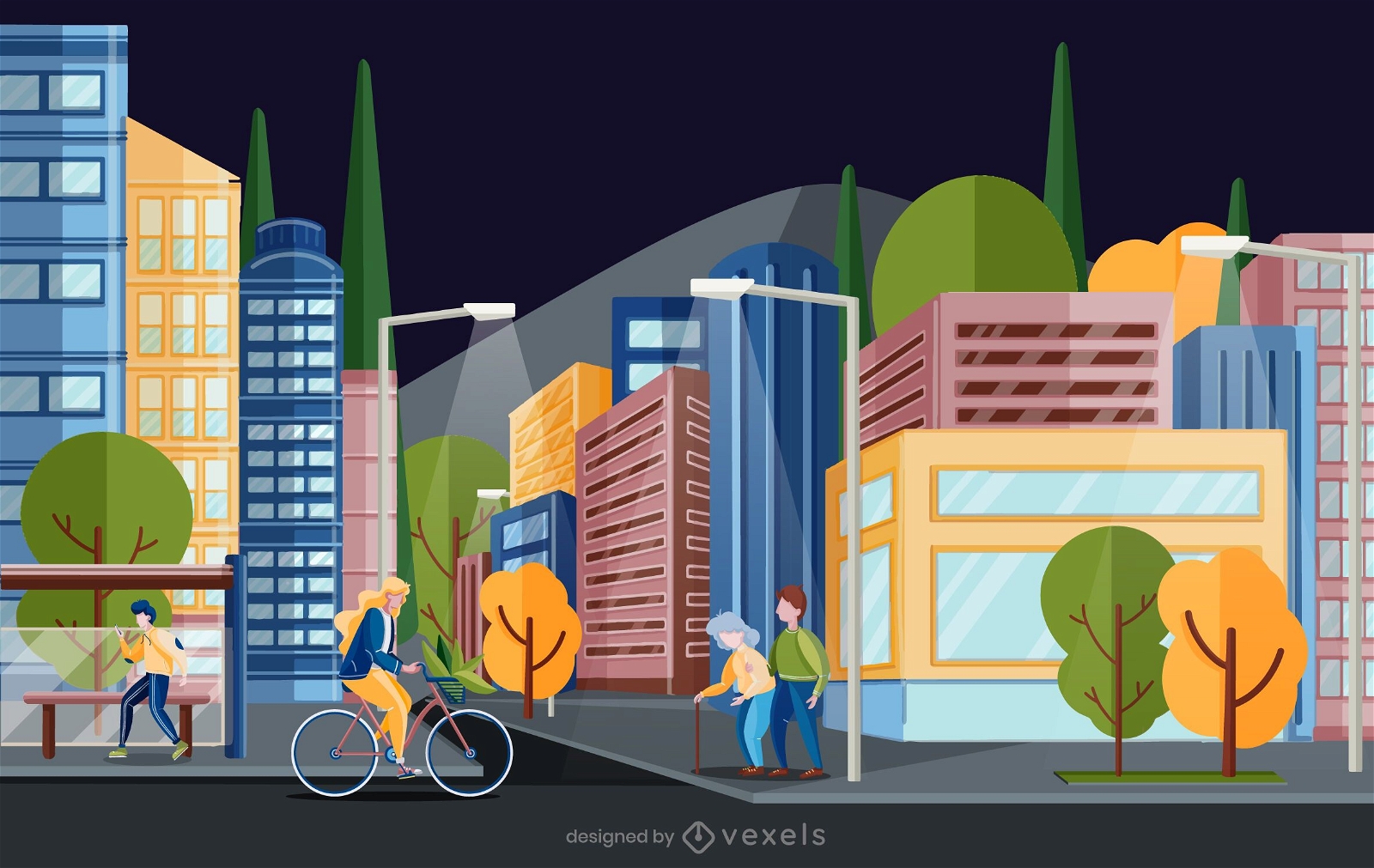 city street illustration scene