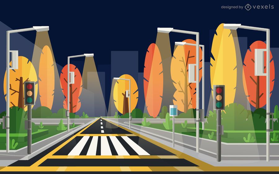 diseño de ilustración de calle de la ciudad de noche diseño de ilustración de calle de la ciudad de noche