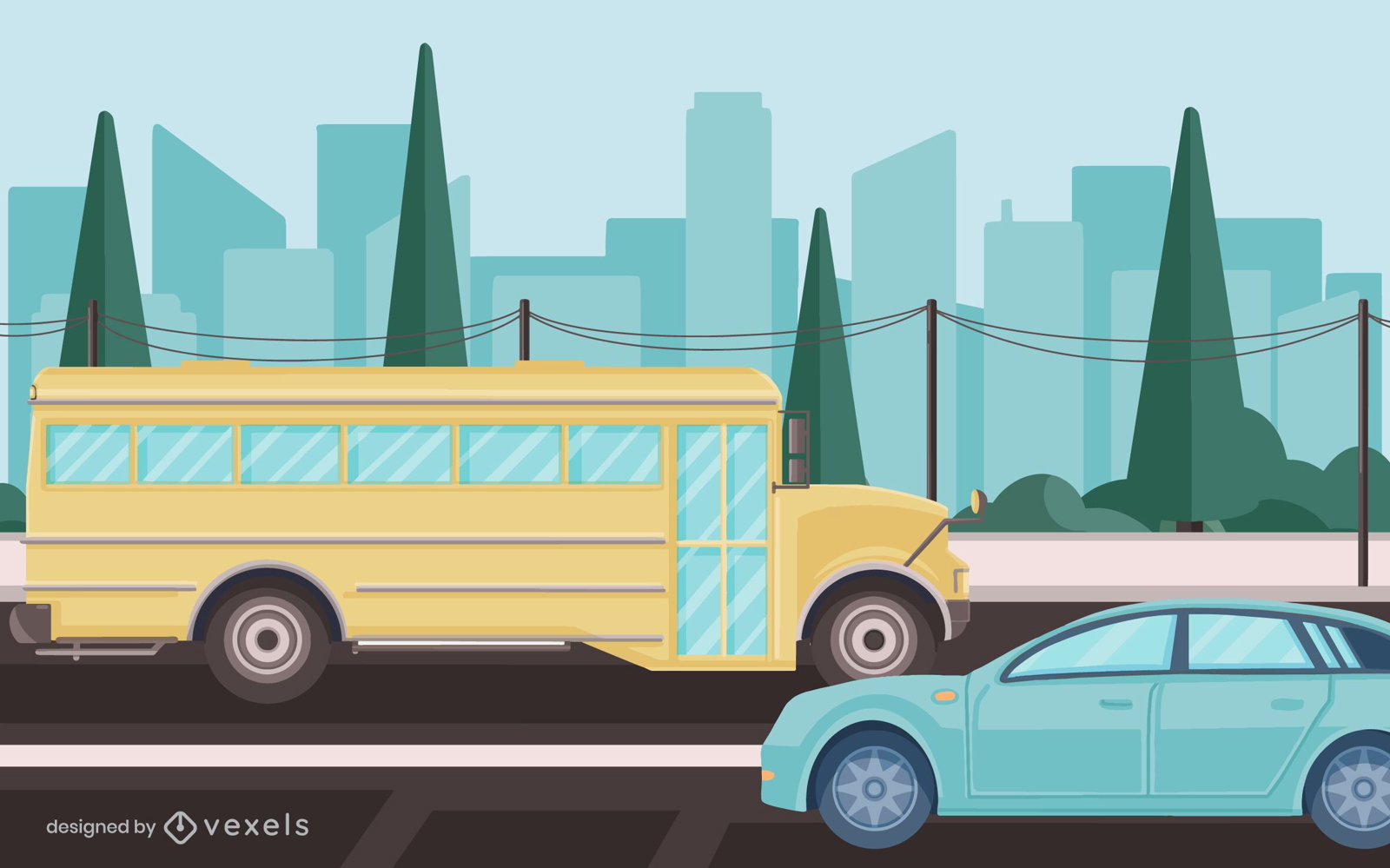 school bus street illustration