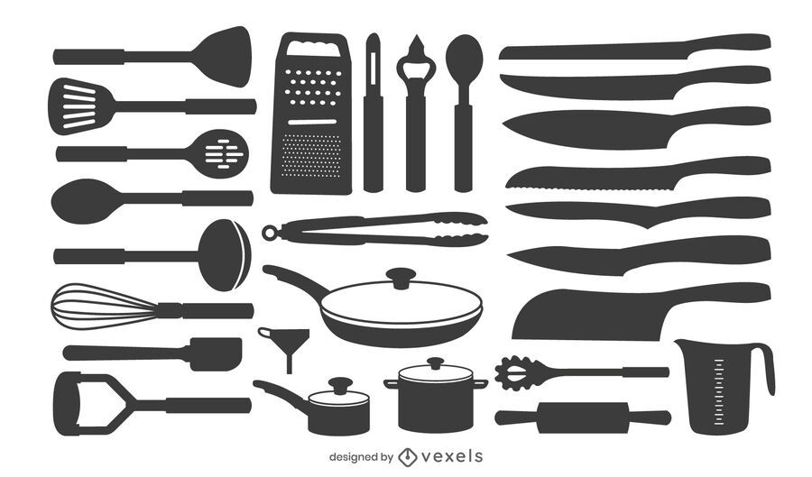 conjunto de silhueta de ferramentas de cozinha conjunto de silhueta de ferramentas de cozinha