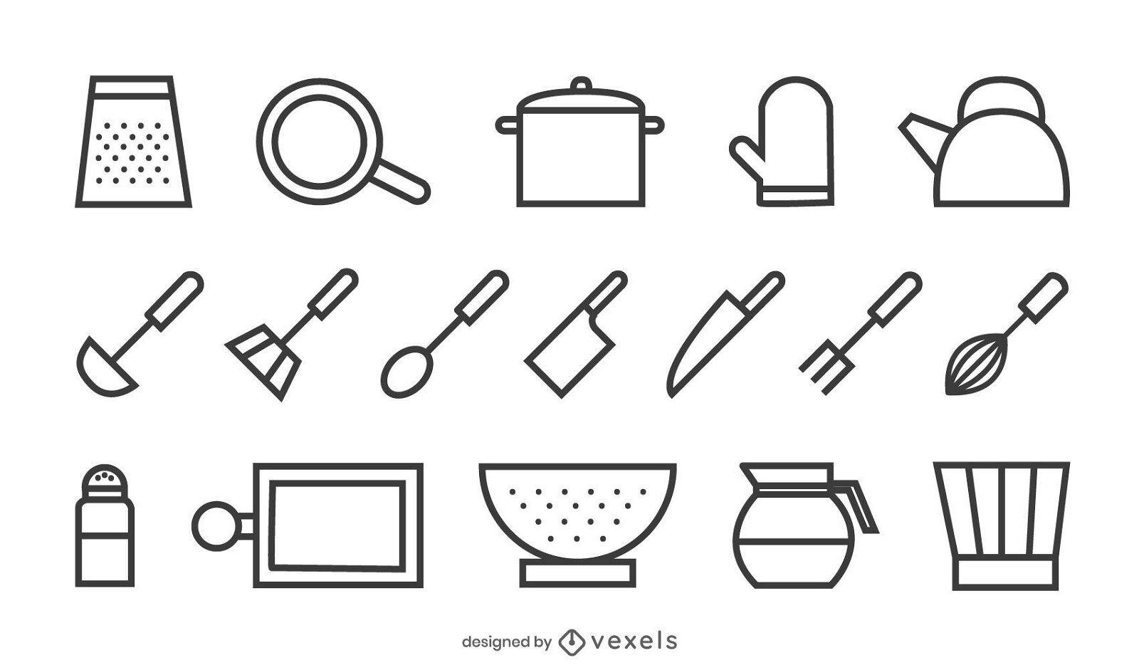 conjunto de iconos de trazo de herramientas de cocina