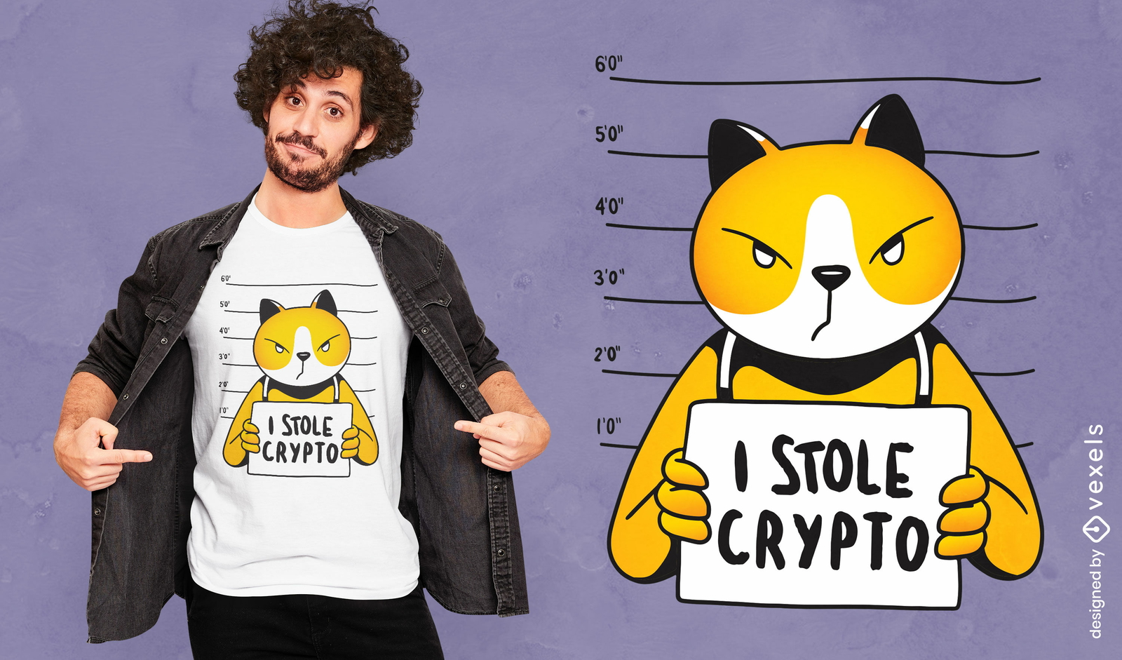 Design de camiseta de ladrão de criptografia de gato