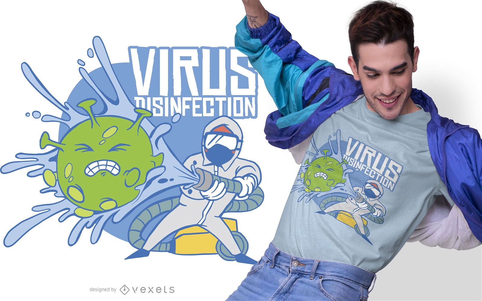 Design de camiseta para desinfecção de vírus