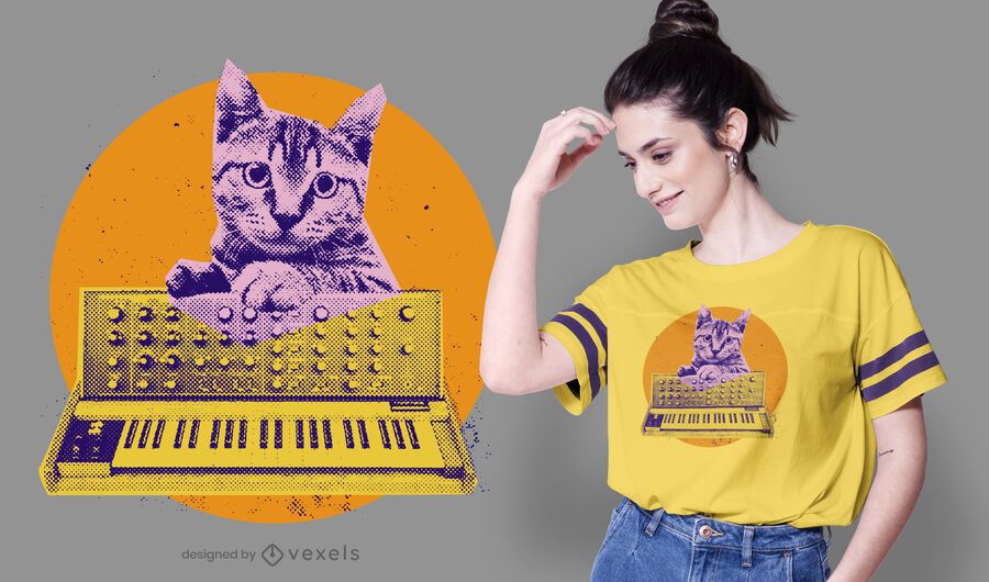Design de camiseta de sintetizador de gato Design de camiseta de sintetizador de gato