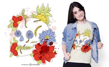 Watercolor Floral Skull T-shirt Design Watercolor Floral Skull T-shirt Design