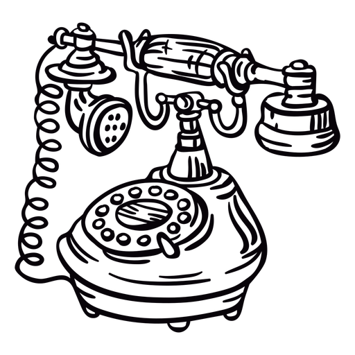 Angled hand drawn classic rotary phone outline
