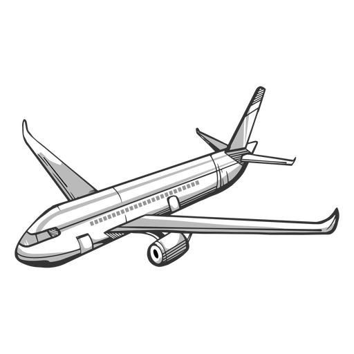 Angled view passenger airplane outline PNG Design