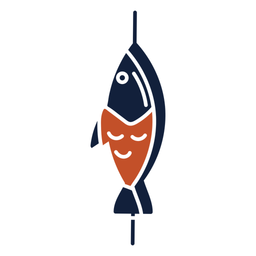 Blaue rote duotone aufgespießte Fischikone flach PNG-Design