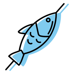 Ícone de peixe no espeto azul plano Desenho PNG