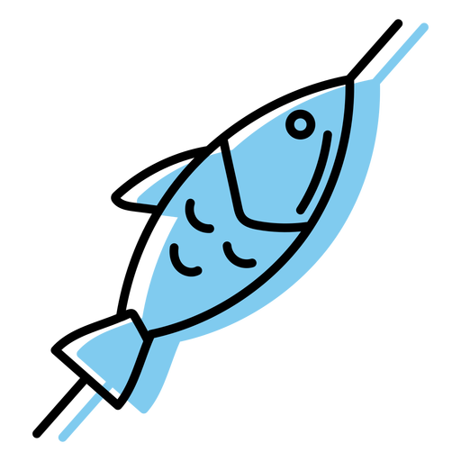 Ícone de peixe no espeto azul plano Desenho PNG