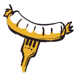 Ícone amarelo de salsicha de garfo de pincelada