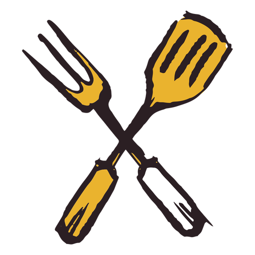 Ícone de garfo de espátula amarelo com pincelada Desenho PNG