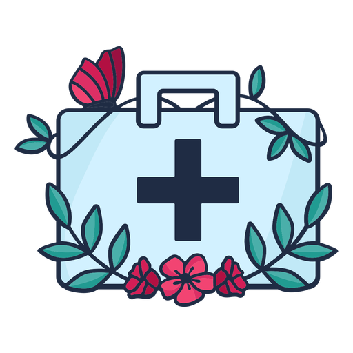 Blumige Medizintaschensymbol des Doktors PNG-Design