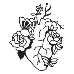 Flower butterfly heart symbol outline PNG Design