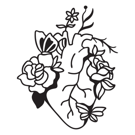 Blumenschmetterlingsherzsymbolumriss PNG-Design
