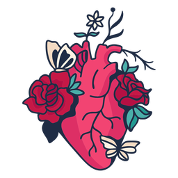 Flower butterfly heart symbol red PNG Design
