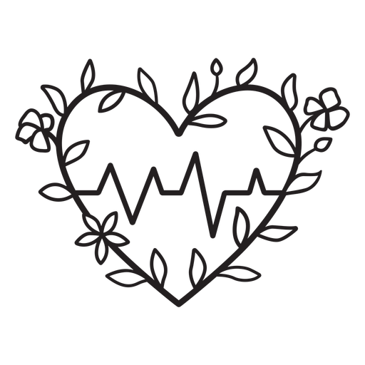Flowery heart beat symbol outline