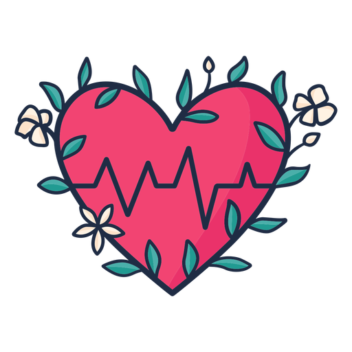 Flowery heart beat symbol red PNG Design
