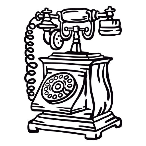 Hand drawn boxy classic rotary phone outline PNG Design