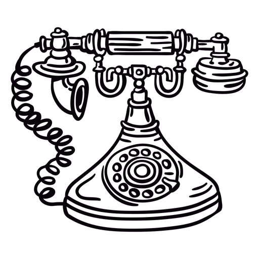 Esquema frontal de teléfono rotatorio clásico dibujado a mano Diseño PNG