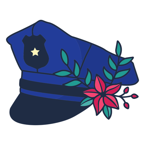 Sombrero policía rama flor azul Diseño PNG