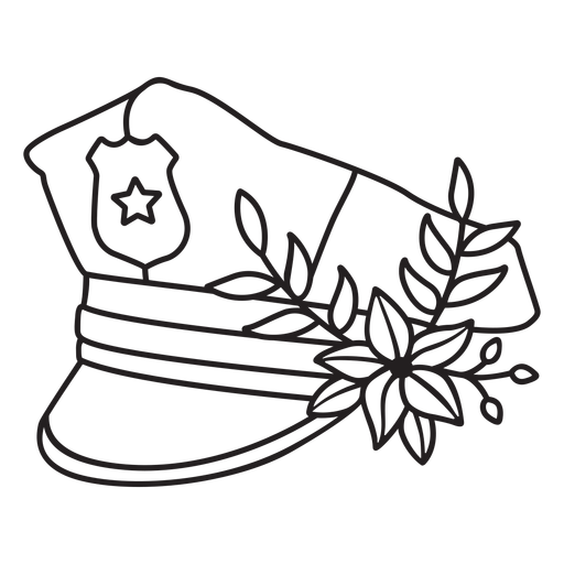 Police flower hat outline PNG Design