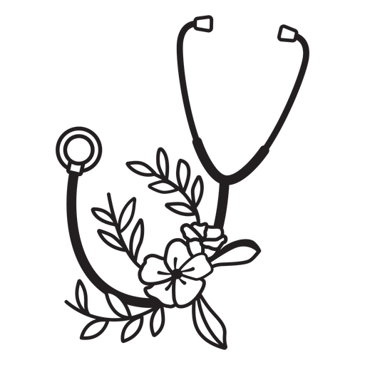 Stethoscope flower leaves symbol outline PNG Design