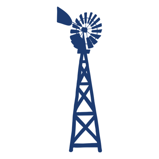Silhueta da torre do moinho de vento da turbina azul