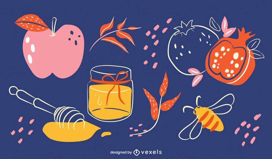 Rosh Hashanah Food Elements Illustration Rosh Hashanah Food Elements Illustration