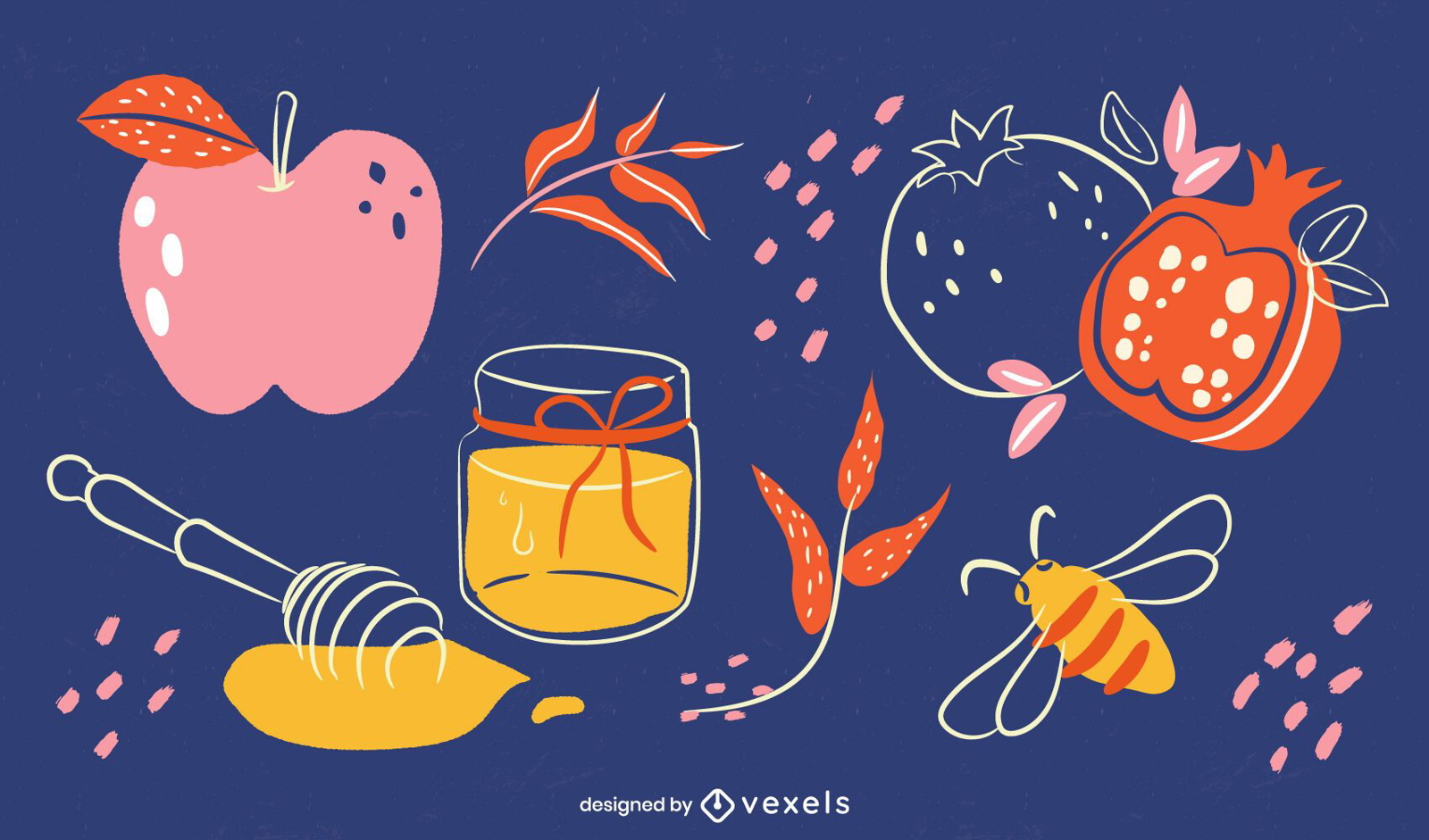 Ilustra??o de Rosh Hashanah Food Elements