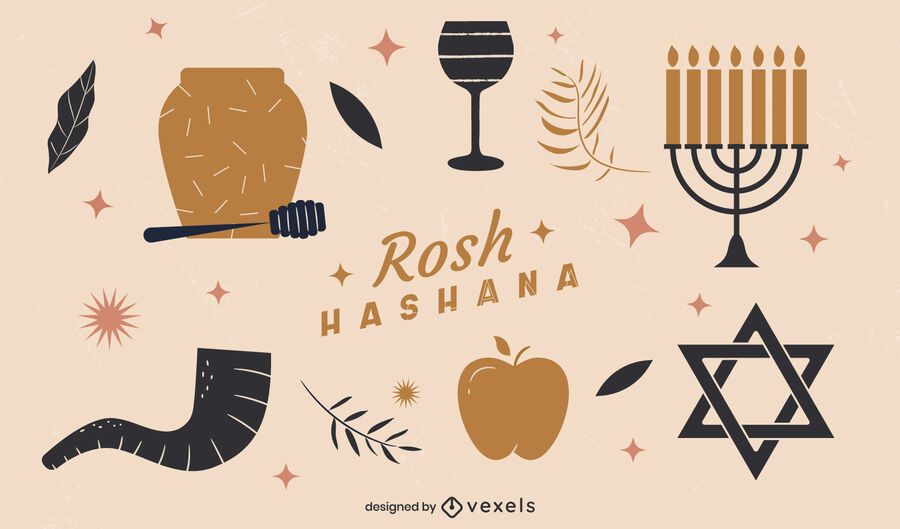 Elementos planos ilustrados de Rosh Hashaná Elementos planos ilustrados de Rosh Hashaná