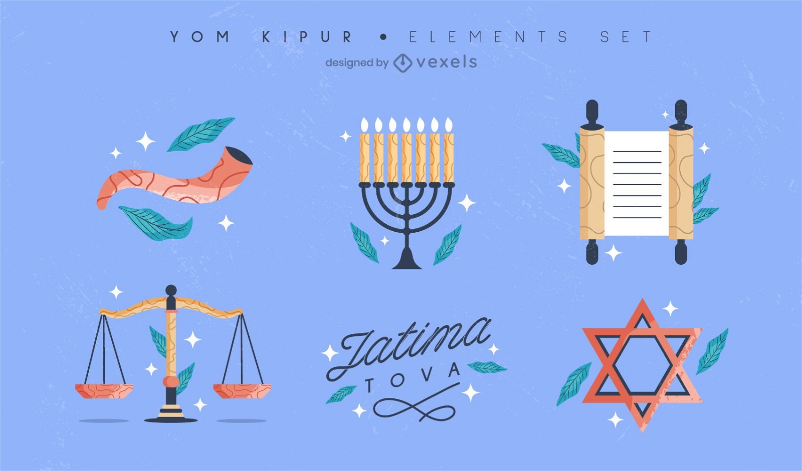 Yom Kippur Farbige Elemente Set
