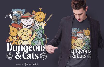 Diseño de camiseta de mazmorras y gatos. Diseño de camiseta de mazmorras y gatos.