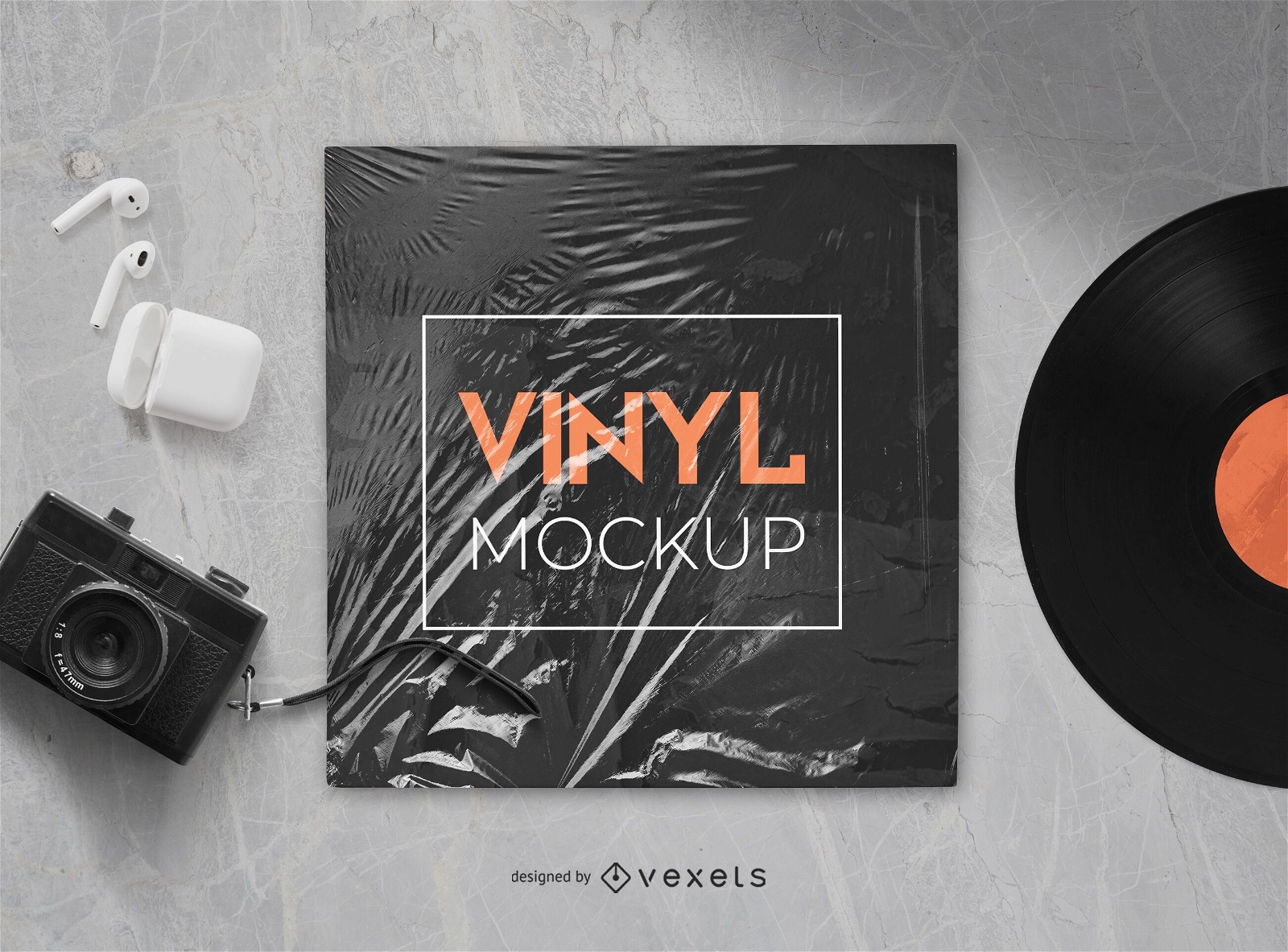 vinyl record plastic mockup composition