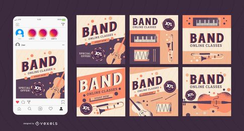 conjunto de postagens de classes de banda nas redes sociais