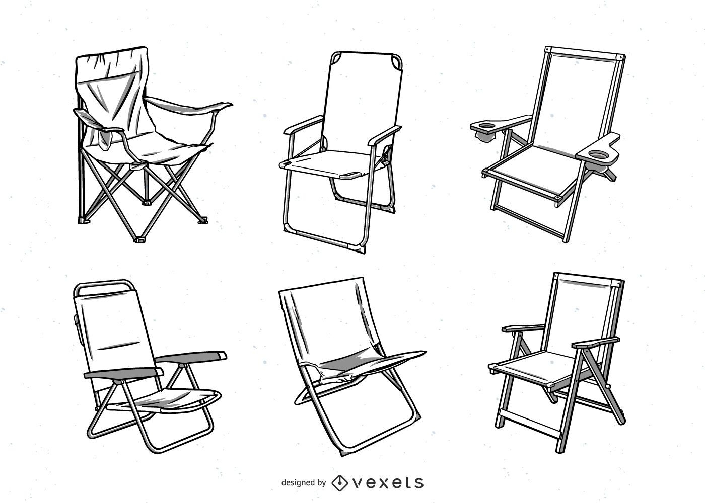 conjunto de ilustração de cadeiras de acampamento