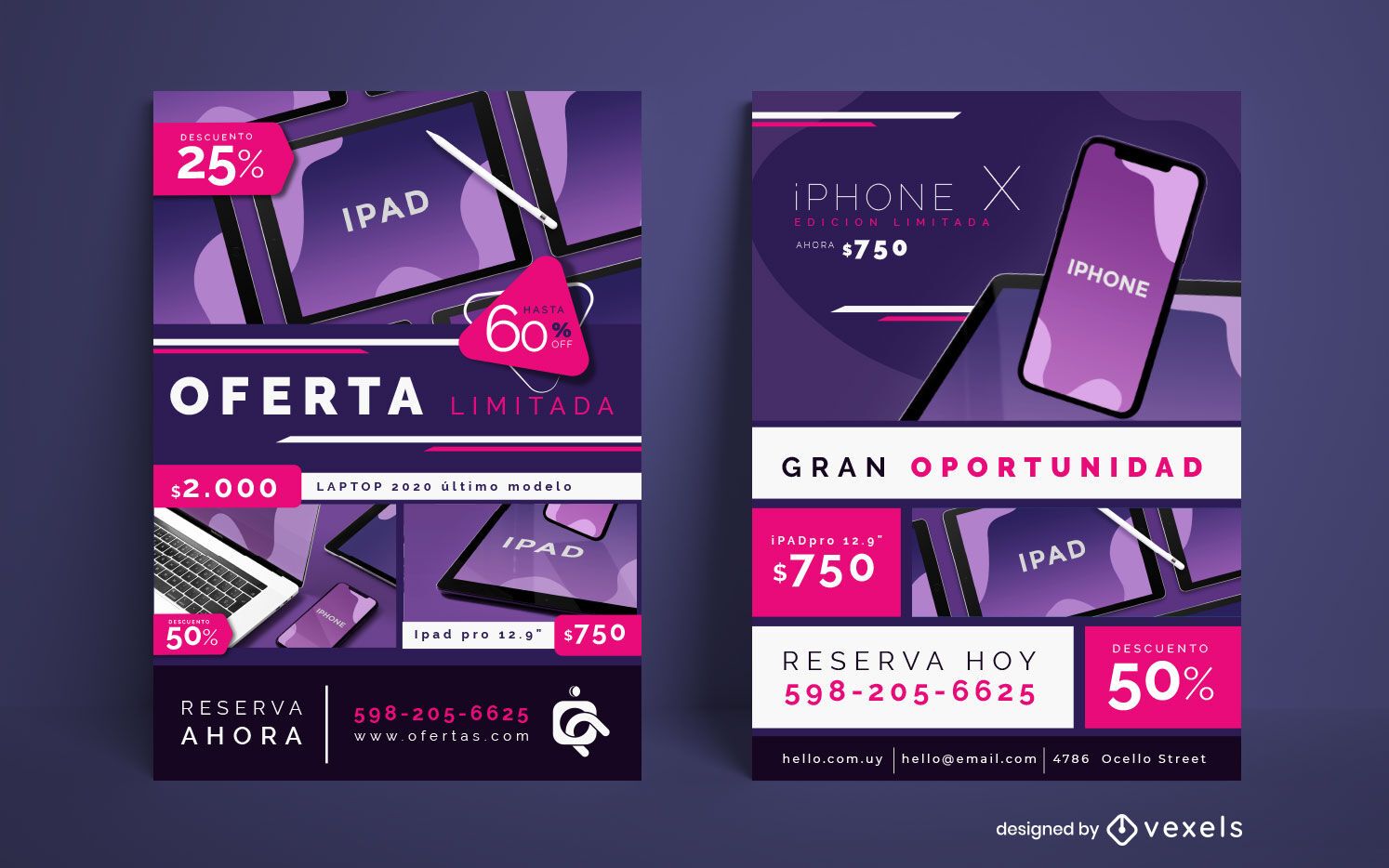 Conjunto de carteles de venta de dispositivos tecnológicos