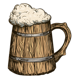 Bubbly beer in barrel mug PNG Design
