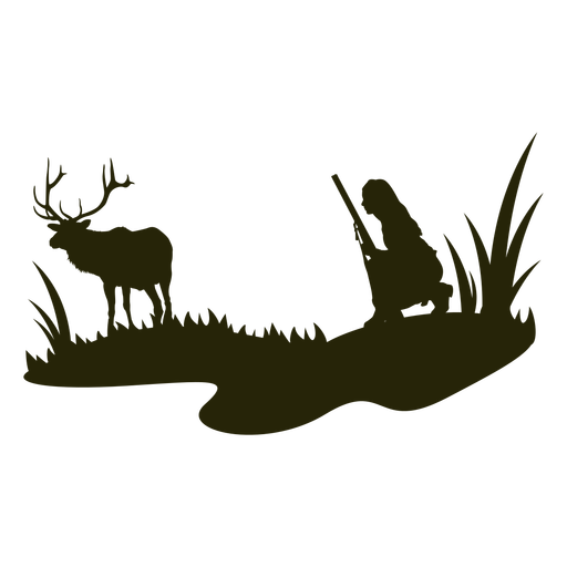 Silhueta de mulher caçando cervo Desenho PNG