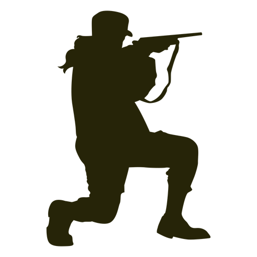 Woman kneeling gun silhouette PNG Design