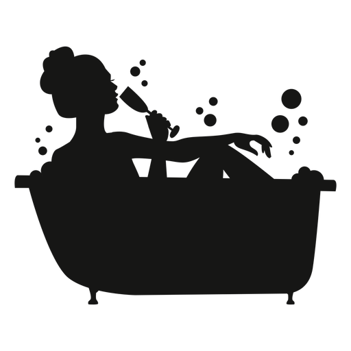 Woman with champagne bathtub silhouette PNG Design