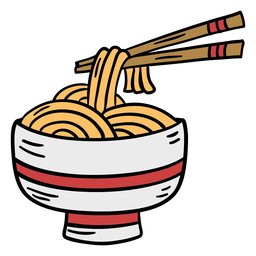 Hand drawn aisan noodle bowl chopstick