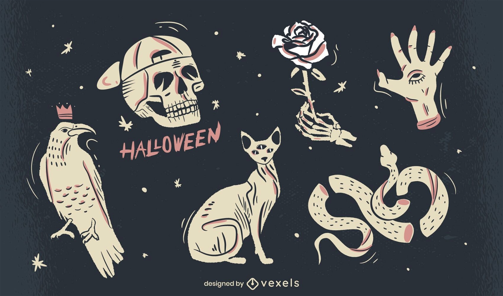 conjunto de ilustração de elementos assustadores de halloween