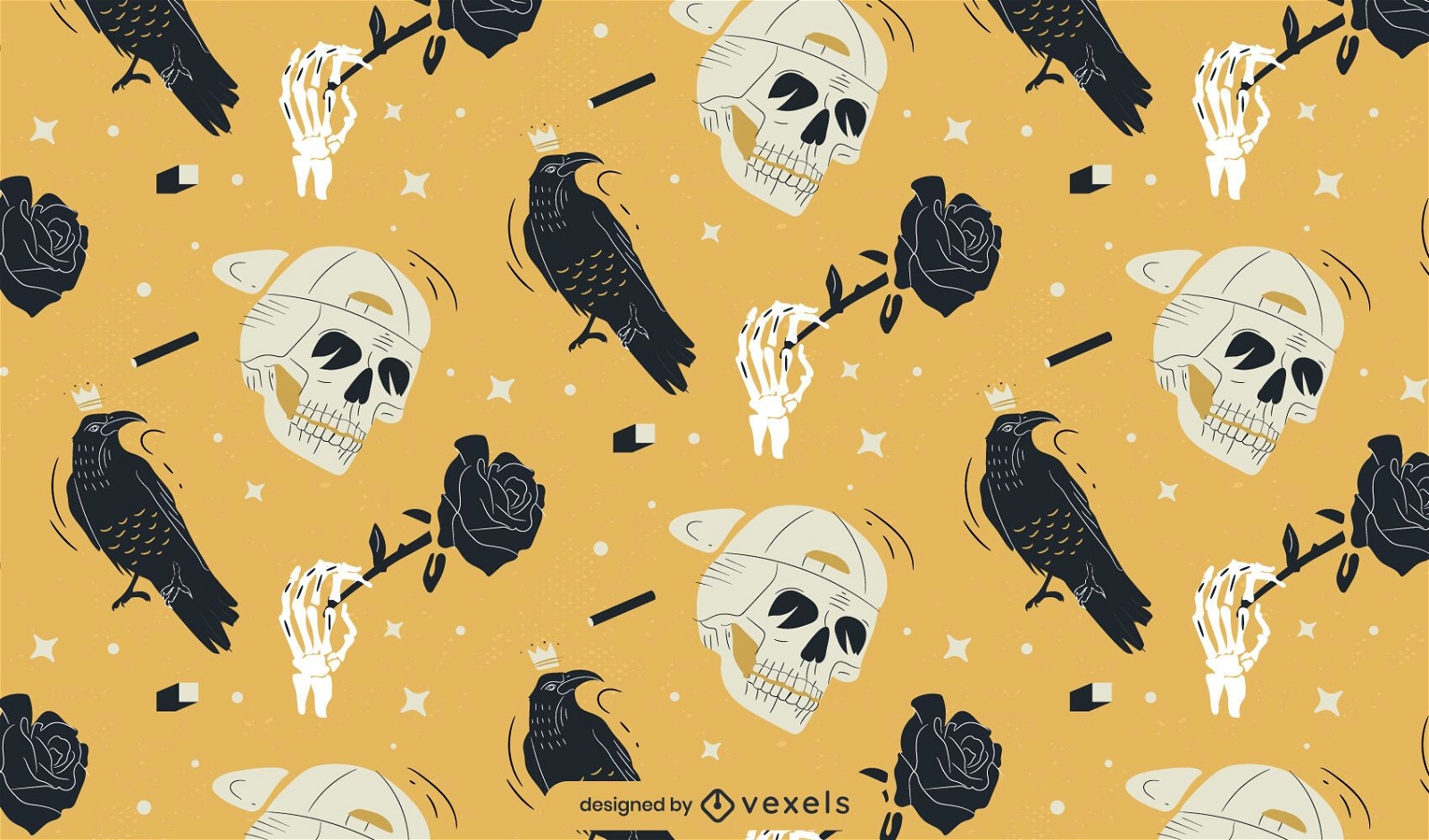 skull and crows pattern design