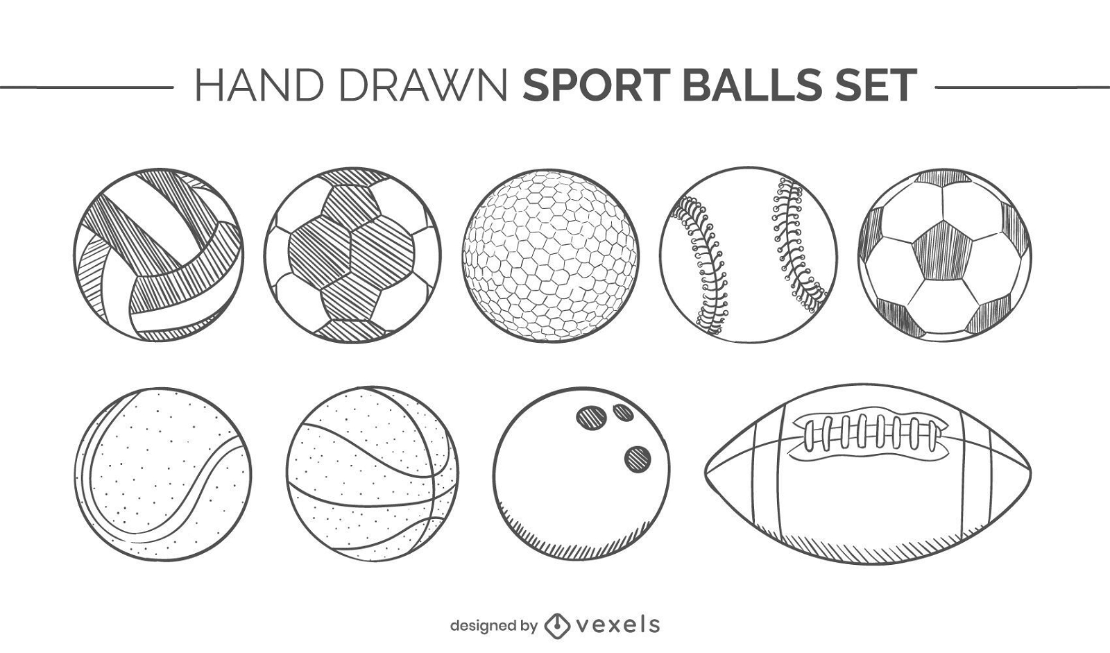 conjunto de bolas esportivas desenhadas ? m?o