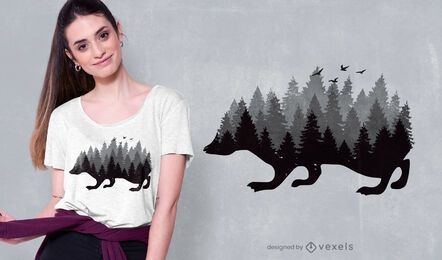 design de t-shirt da floresta ouriço