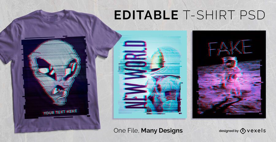 Diseño de camiseta de Glitch apenado PSD Diseño de camiseta de Glitch apenado PSD