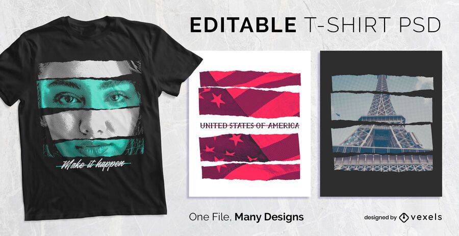 Diseño de camiseta con efecto de tira de papel PSD Diseño de camiseta con efecto de tira de papel PSD