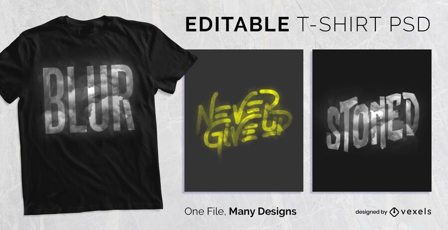 Diseño de camiseta con efecto de texto borroso PSD Diseño de camiseta con efecto de texto borroso PSD