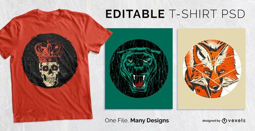 Design PSD de t-shirt com emblema redondo afligido